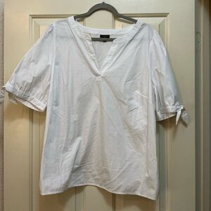 TALBOTS NWOT SIZE 1X White Split-Neck Tie-Sleeve Women's Top